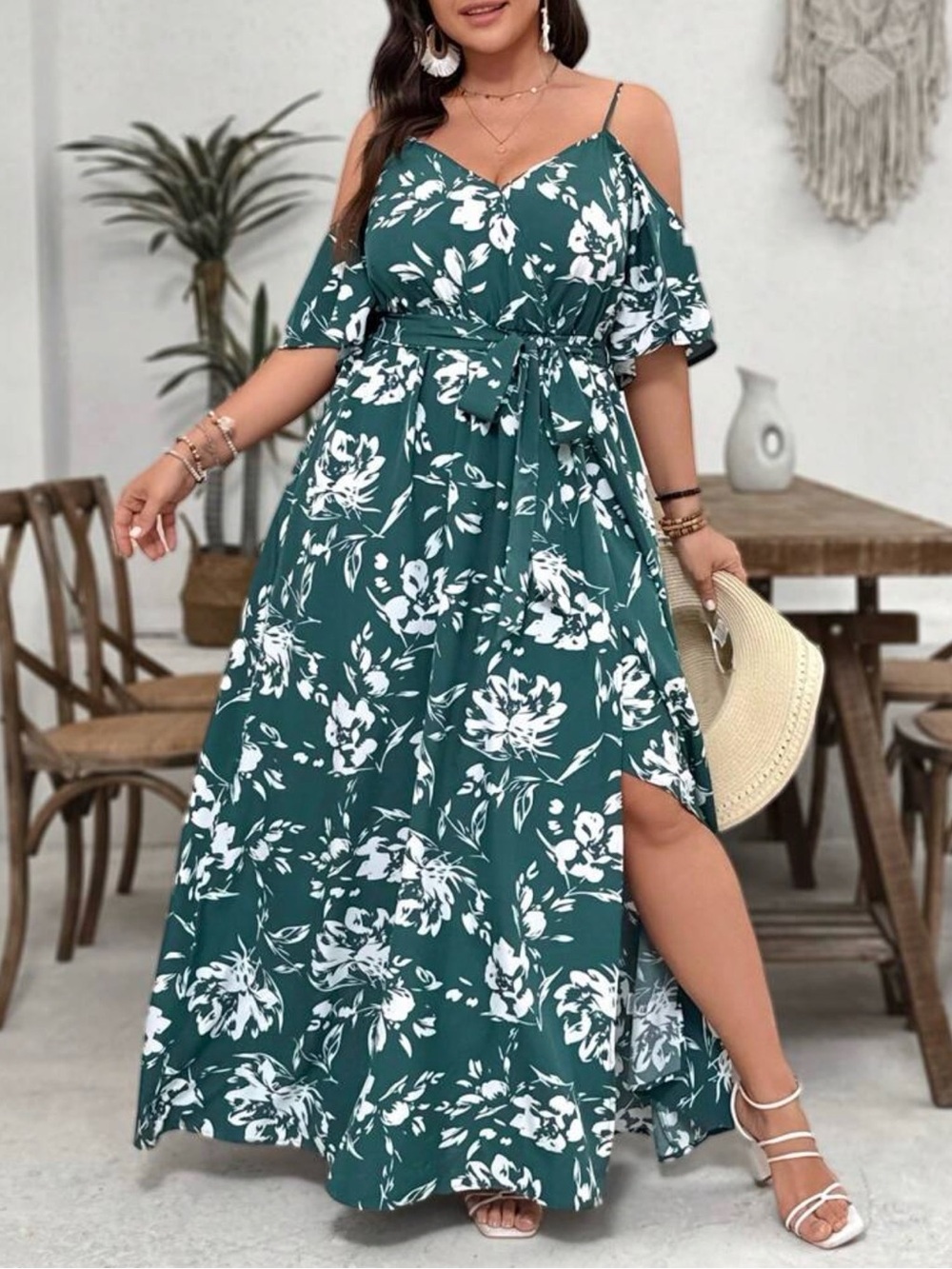 Floral Cold-Shoulder Maxi Dress 3X New